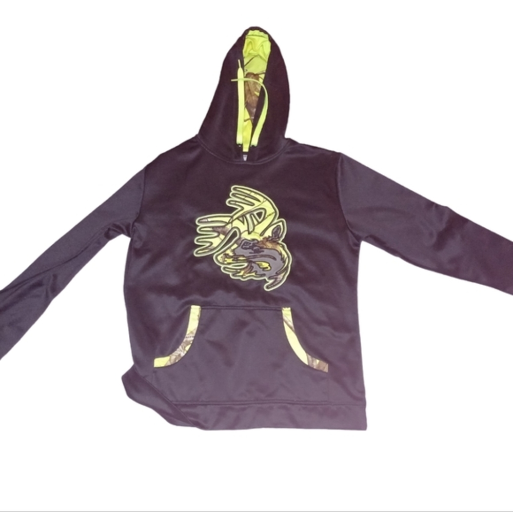 Legendary Whitetails Sweater Mens M Black/Green Pullover Hoodie‎ Camo Deer